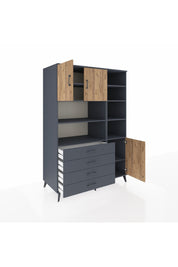 Kronos Dolap 9 Raflı 4 Çekmeceli 3 Kapaklı 132x59x195 Antrasit-Çam/Antrasit