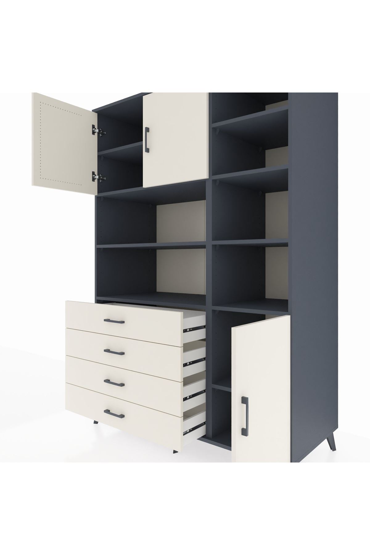 Kronos Dolap 9 Raflı 4 Çekmeceli 3 Kapaklı 132x59x195 Antrasit-Aytaşı/Aytaşı