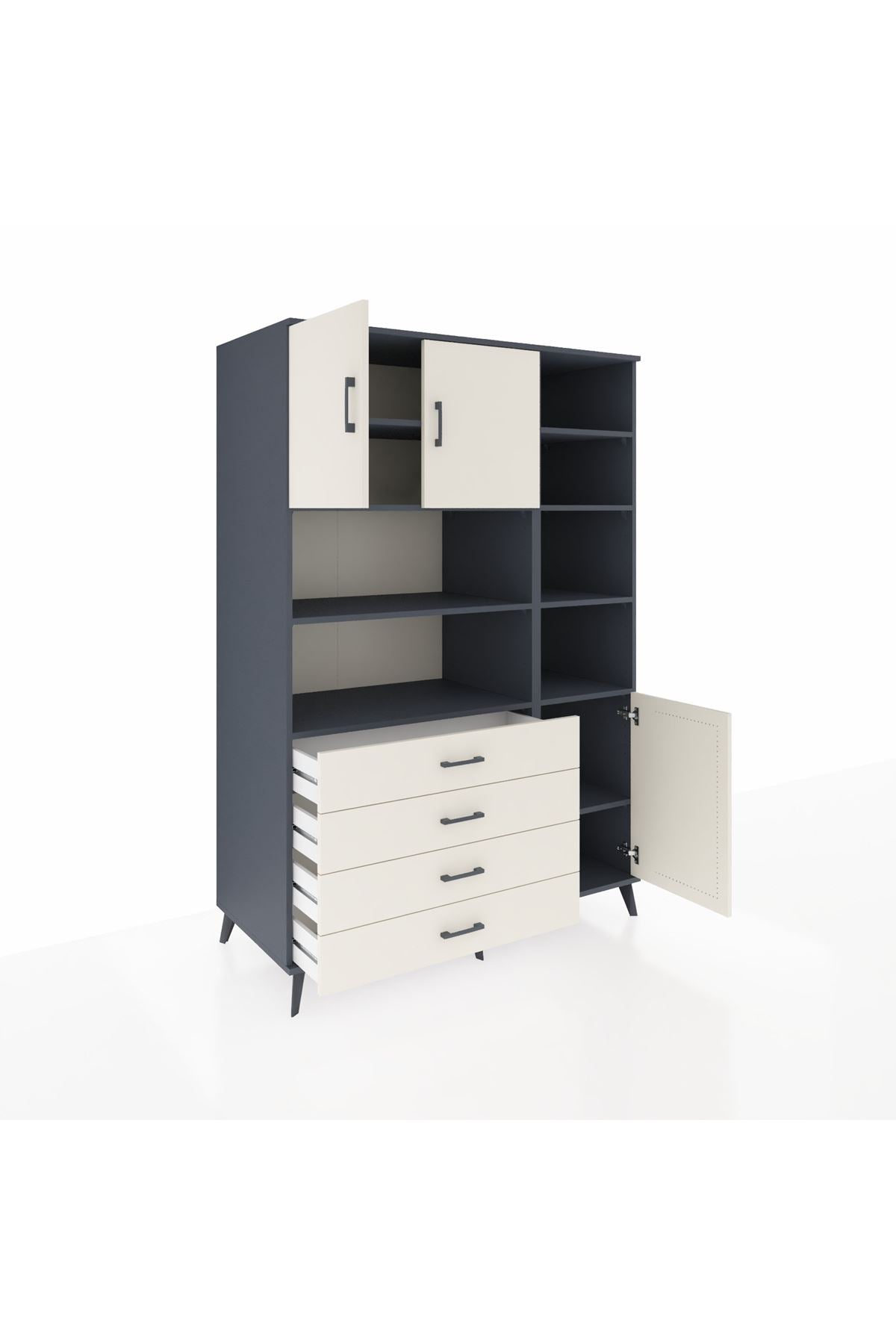 Kronos Dolap 9 Raflı 4 Çekmeceli 3 Kapaklı 132x59x195 Antrasit-Aytaşı/Aytaşı