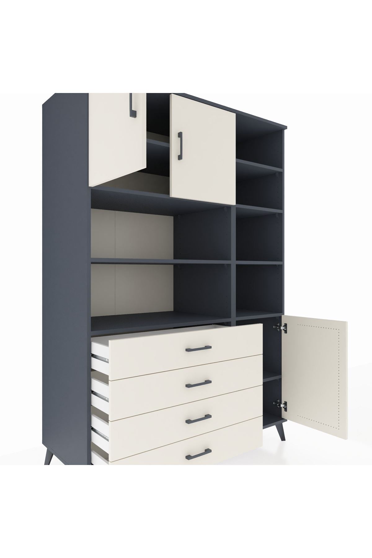Kronos Dolap 9 Raflı 4 Çekmeceli 3 Kapaklı 132x59x195 Antrasit-Aytaşı/Aytaşı