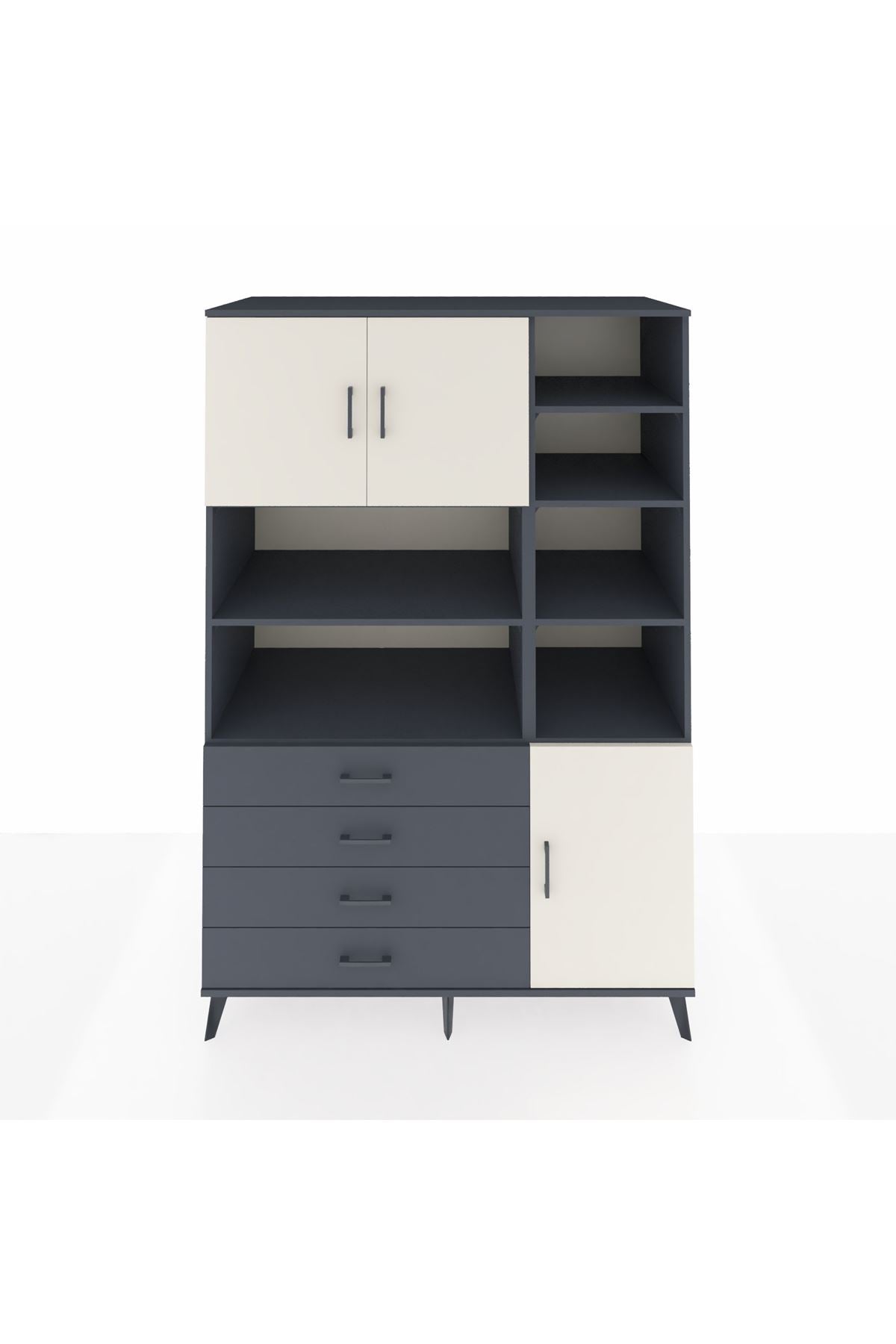 Kronos Dolap 9 Raflı 4 Çekmeceli 3 Kapaklı 132x59x195 Antrasit-Aytaşı/Antrasit