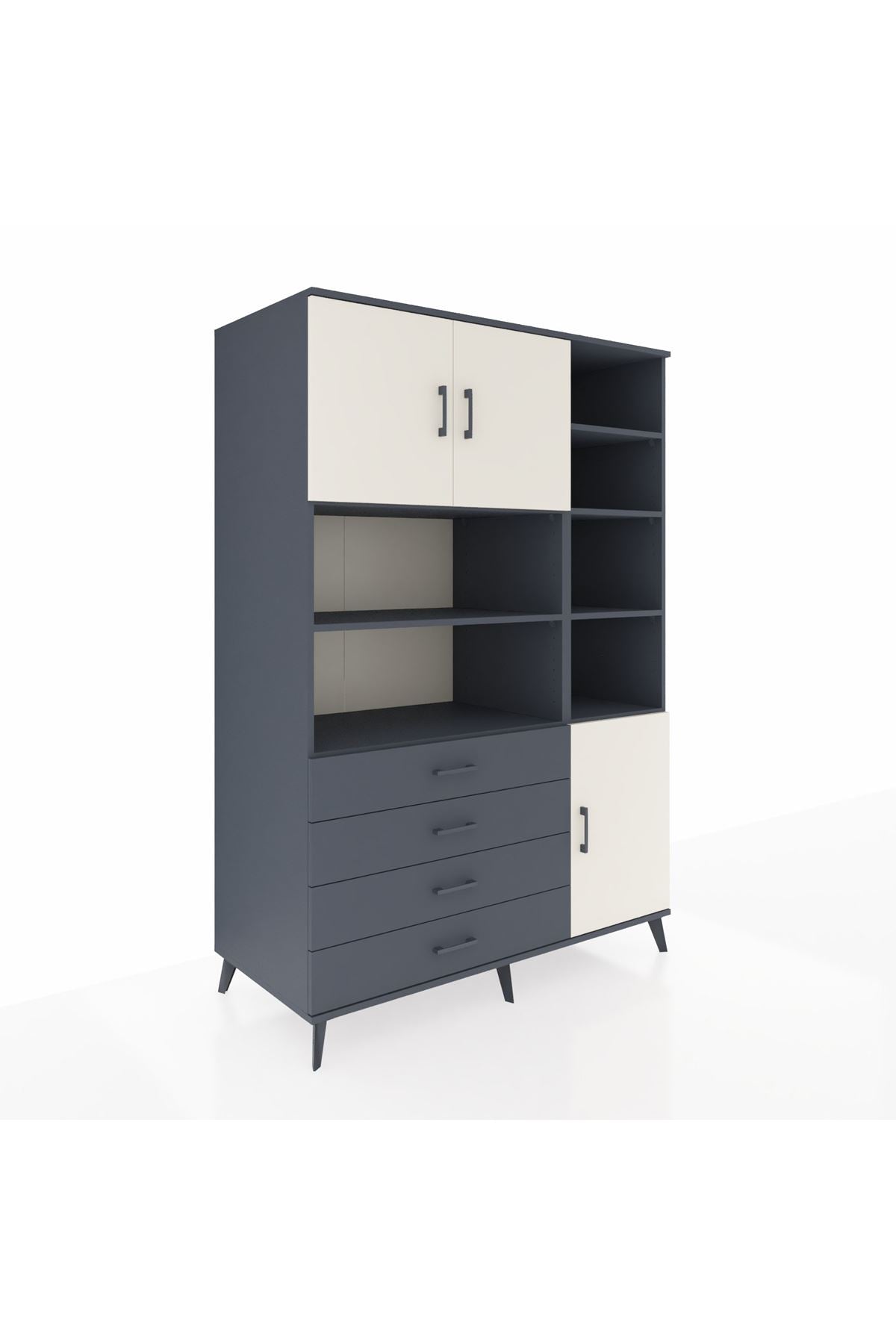 Kronos Dolap 9 Raflı 4 Çekmeceli 3 Kapaklı 132x59x195 Antrasit-Aytaşı/Antrasit