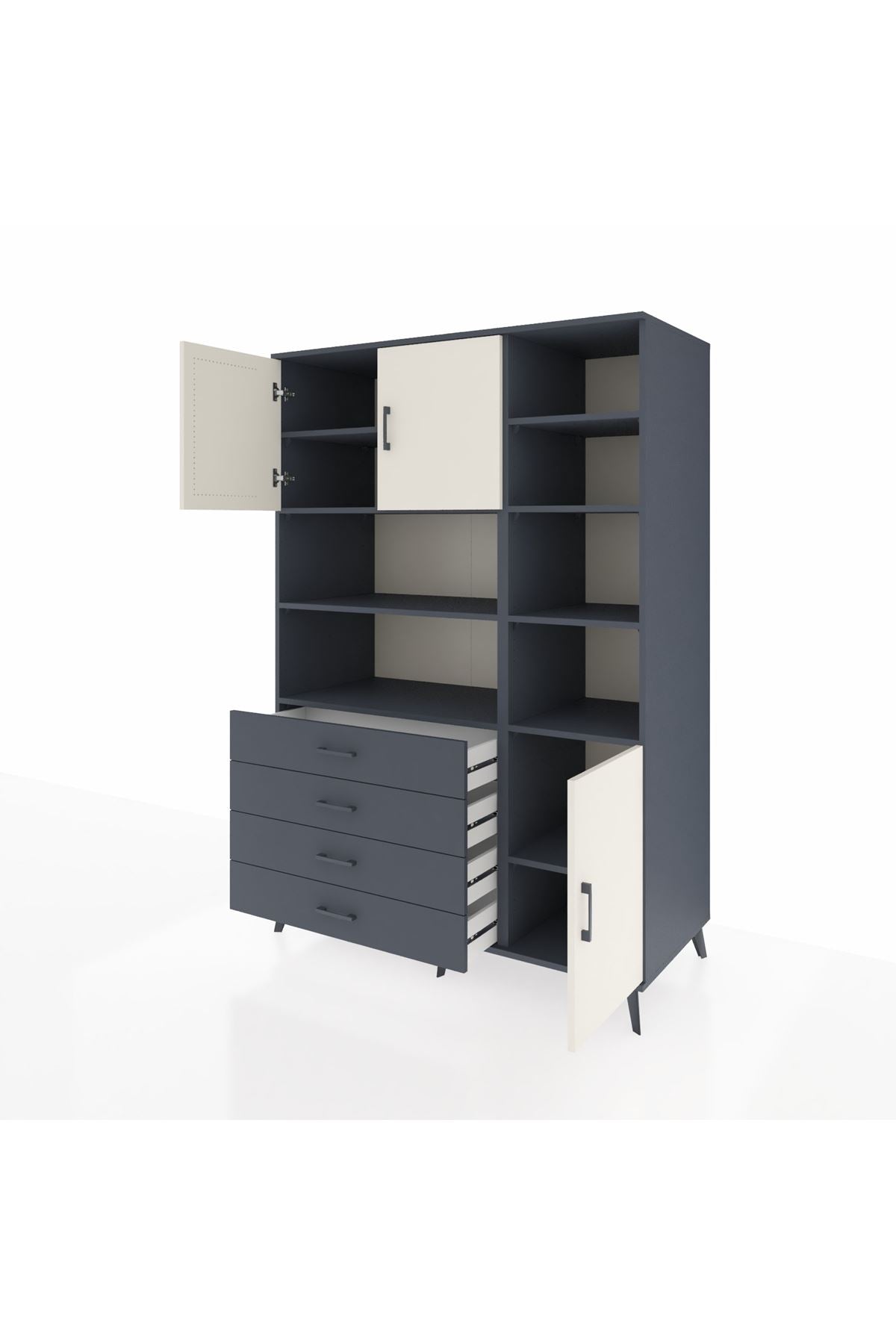 Kronos Dolap 9 Raflı 4 Çekmeceli 3 Kapaklı 132x59x195 Antrasit-Aytaşı/Antrasit