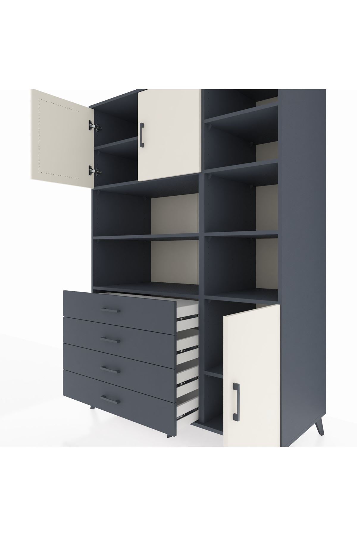 Kronos Dolap 9 Raflı 4 Çekmeceli 3 Kapaklı 132x59x195 Antrasit-Aytaşı/Antrasit