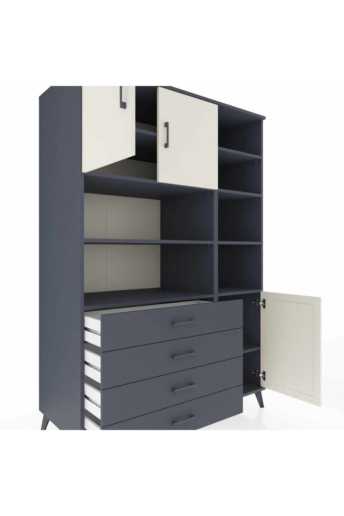 Kronos Dolap 9 Raflı 4 Çekmeceli 3 Kapaklı 132x59x195 Antrasit-Aytaşı/Antrasit
