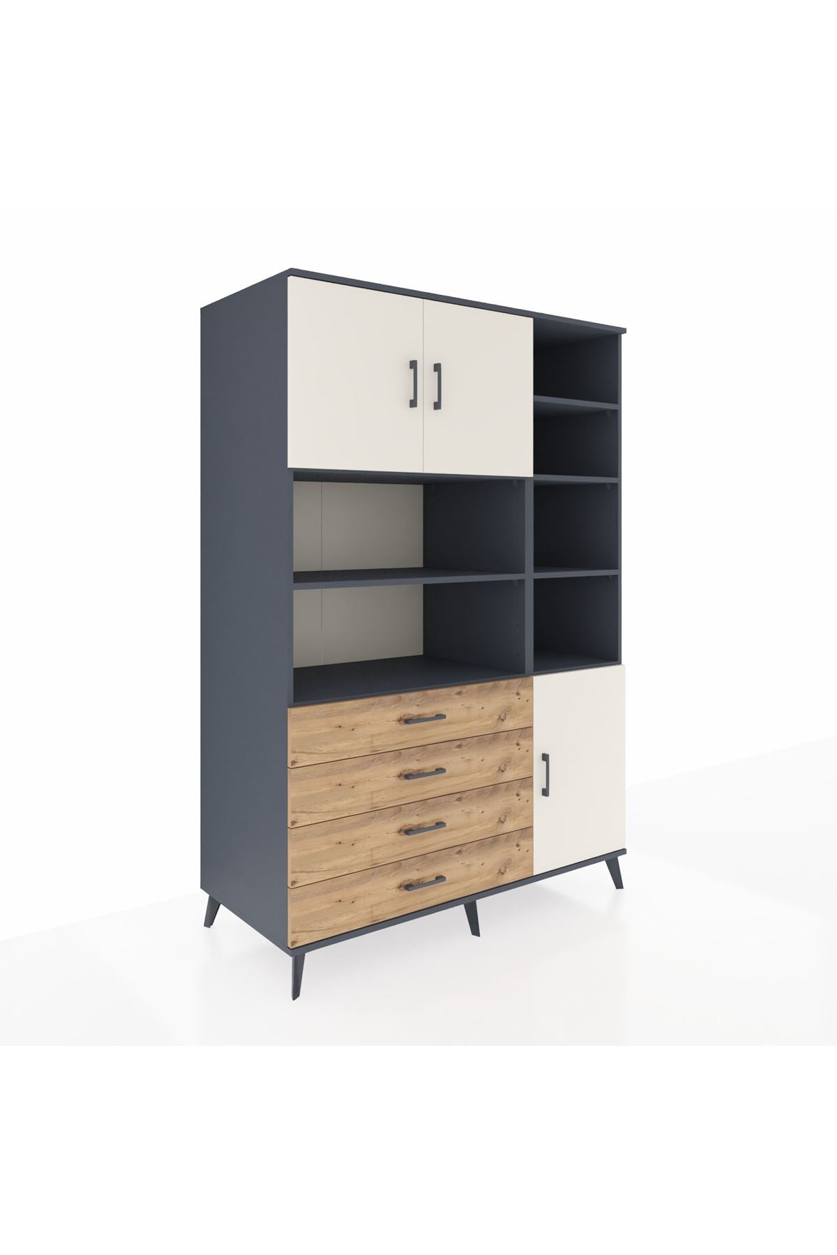 Kronos Dolap 9 Raflı 4 Çekmeceli 3 Kapaklı 132x59x195 Antrasit-Aytaşı/Çam