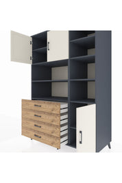 Kronos Dolap 9 Raflı 4 Çekmeceli 3 Kapaklı 132x59x195 Antrasit-Aytaşı/Çam