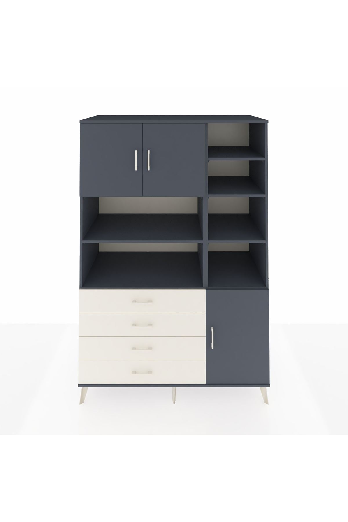 Kronos Dolap 9 Raflı 4 Çekmeceli 3 Kapaklı 132x59x195 Antrasit-Antrasit/Aytaşı