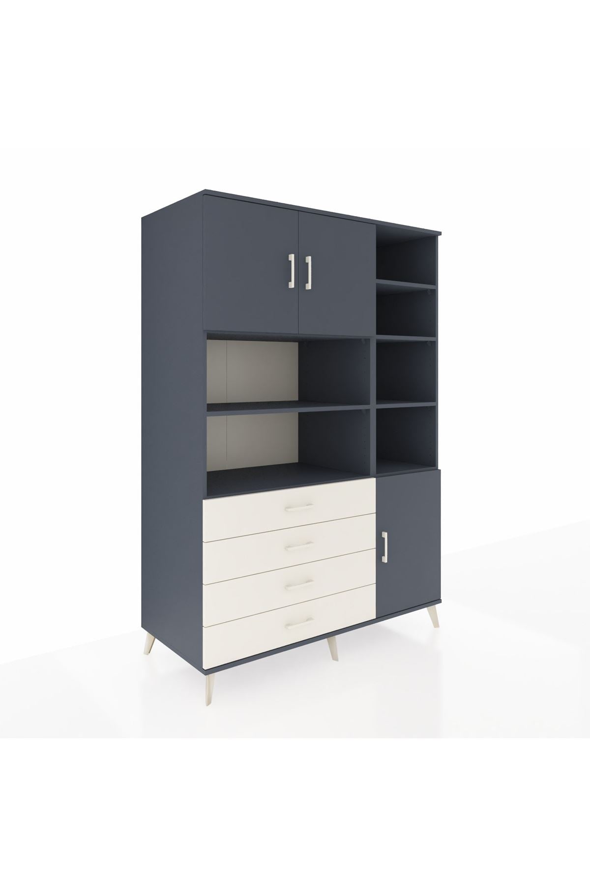 Kronos Dolap 9 Raflı 4 Çekmeceli 3 Kapaklı 132x59x195 Antrasit-Antrasit/Aytaşı