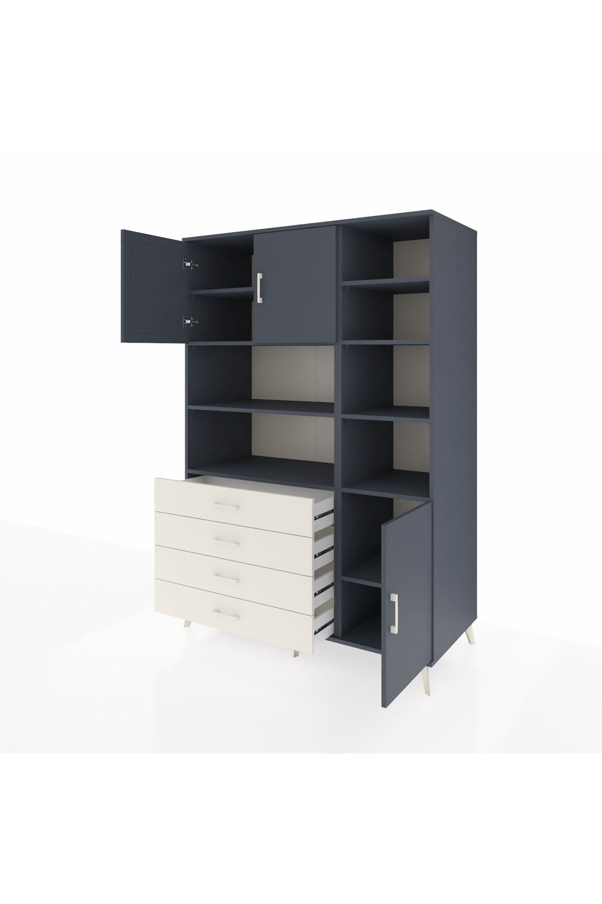 Kronos Dolap 9 Raflı 4 Çekmeceli 3 Kapaklı 132x59x195 Antrasit-Antrasit/Aytaşı