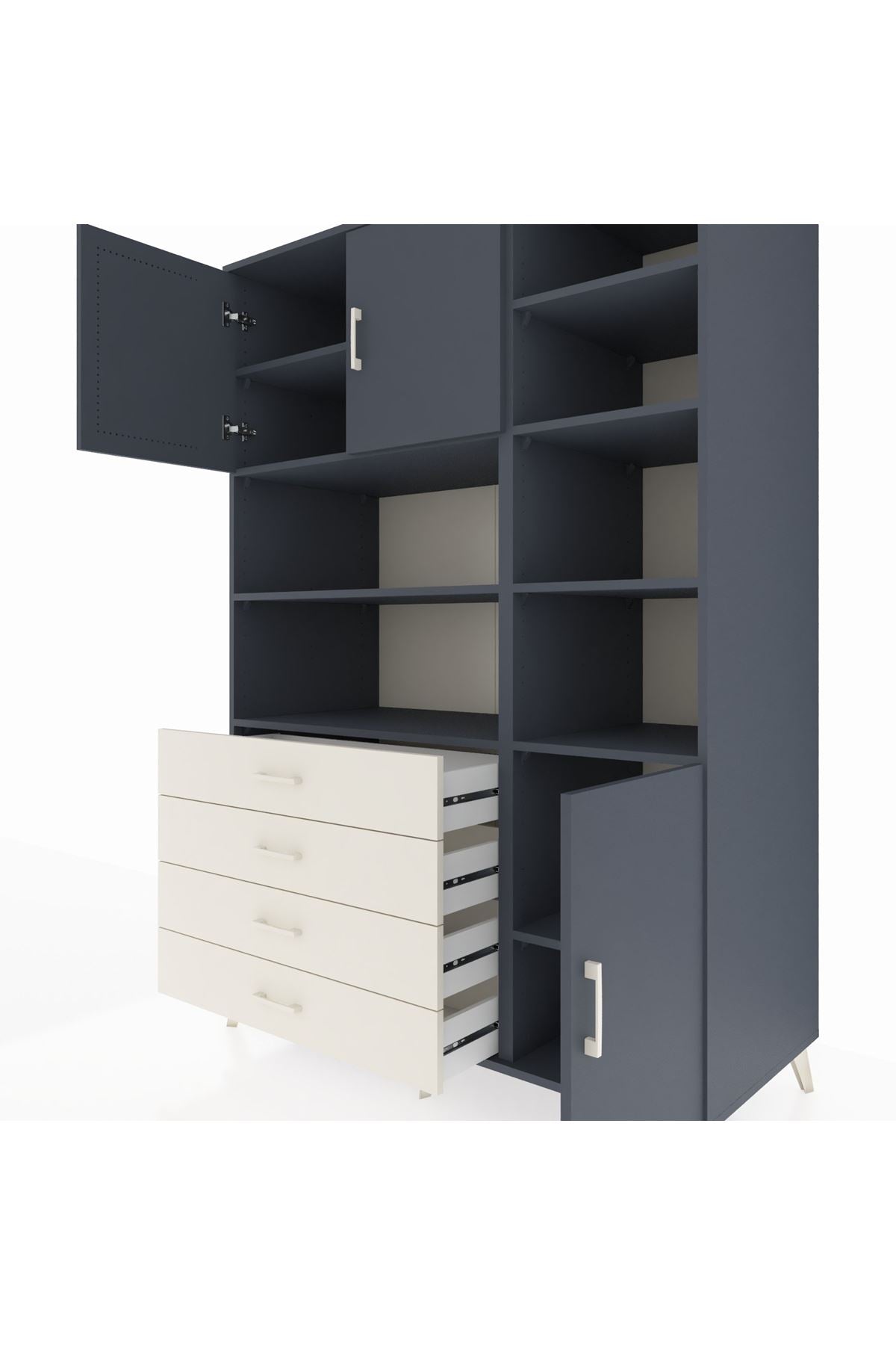 Kronos Dolap 9 Raflı 4 Çekmeceli 3 Kapaklı 132x59x195 Antrasit-Antrasit/Aytaşı