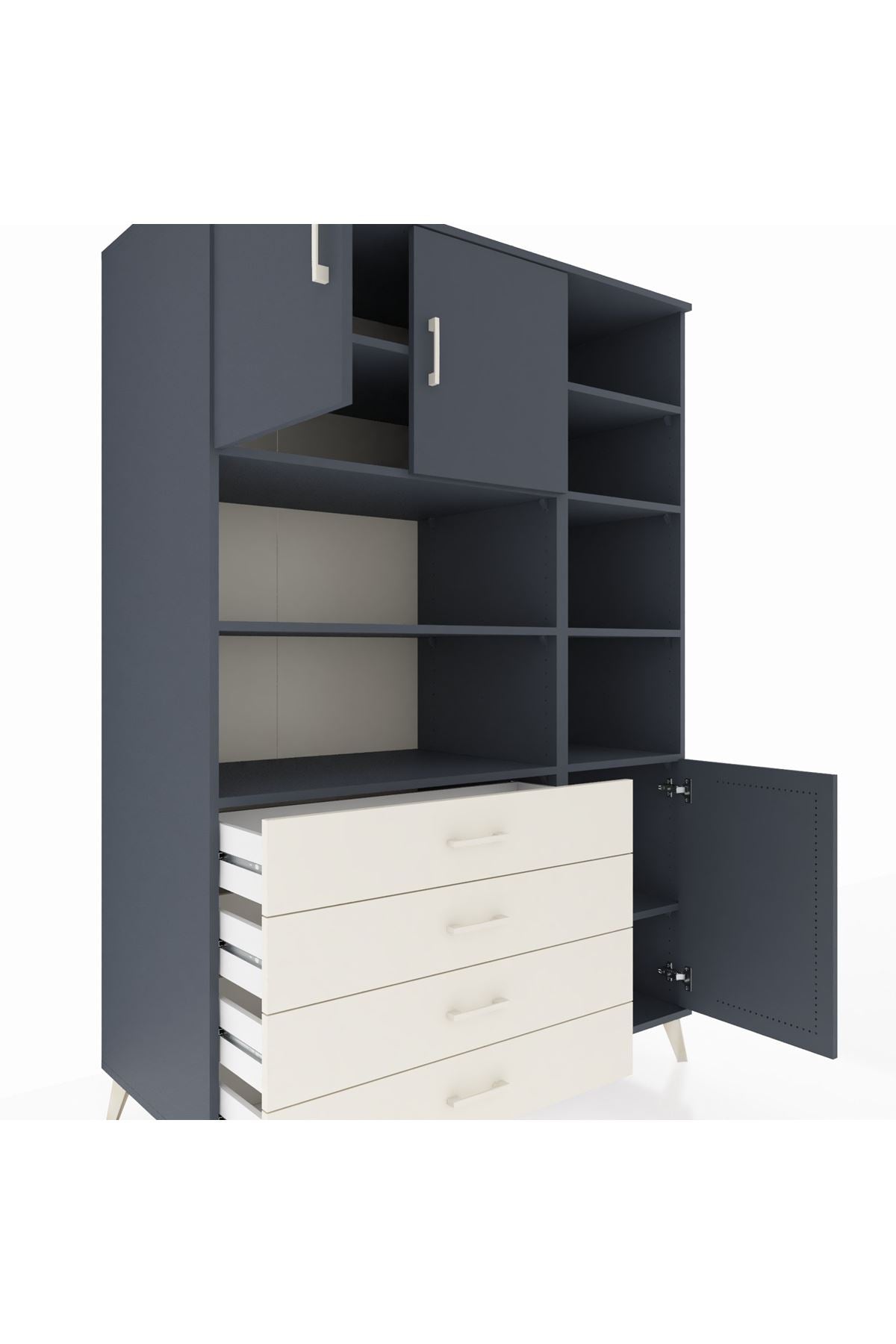 Kronos Dolap 9 Raflı 4 Çekmeceli 3 Kapaklı 132x59x195 Antrasit-Antrasit/Aytaşı