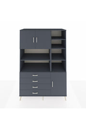 Kronos Dolap 9 Raflı 4 Çekmeceli 3 Kapaklı 132x59x195 Antrasit-Antrasit/Antrasit