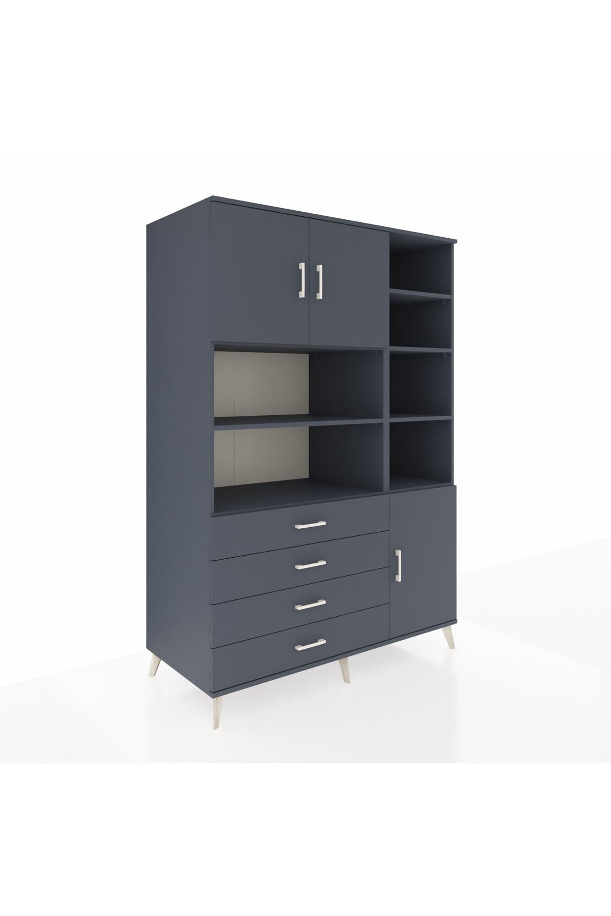 Kronos Dolap 9 Raflı 4 Çekmeceli 3 Kapaklı 132x59x195 Antrasit-Antrasit/Antrasit