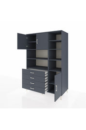 Kronos Dolap 9 Raflı 4 Çekmeceli 3 Kapaklı 132x59x195 Antrasit-Antrasit/Antrasit