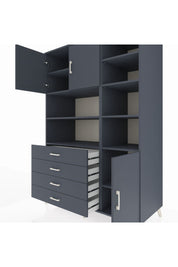 Kronos Dolap 9 Raflı 4 Çekmeceli 3 Kapaklı 132x59x195 Antrasit-Antrasit/Antrasit