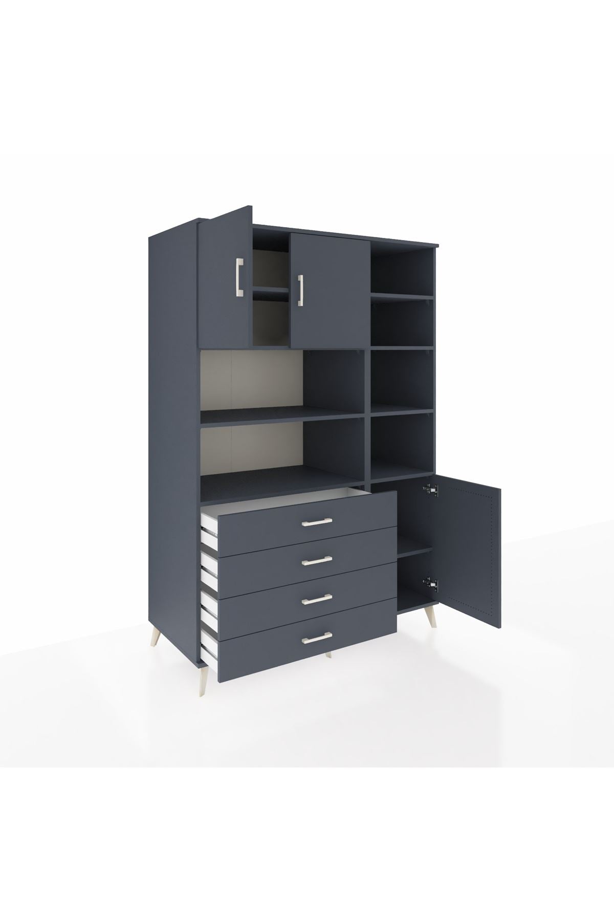 Kronos Dolap 9 Raflı 4 Çekmeceli 3 Kapaklı 132x59x195 Antrasit-Antrasit/Antrasit