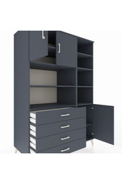 Kronos Dolap 9 Raflı 4 Çekmeceli 3 Kapaklı 132x59x195 Antrasit-Antrasit/Antrasit