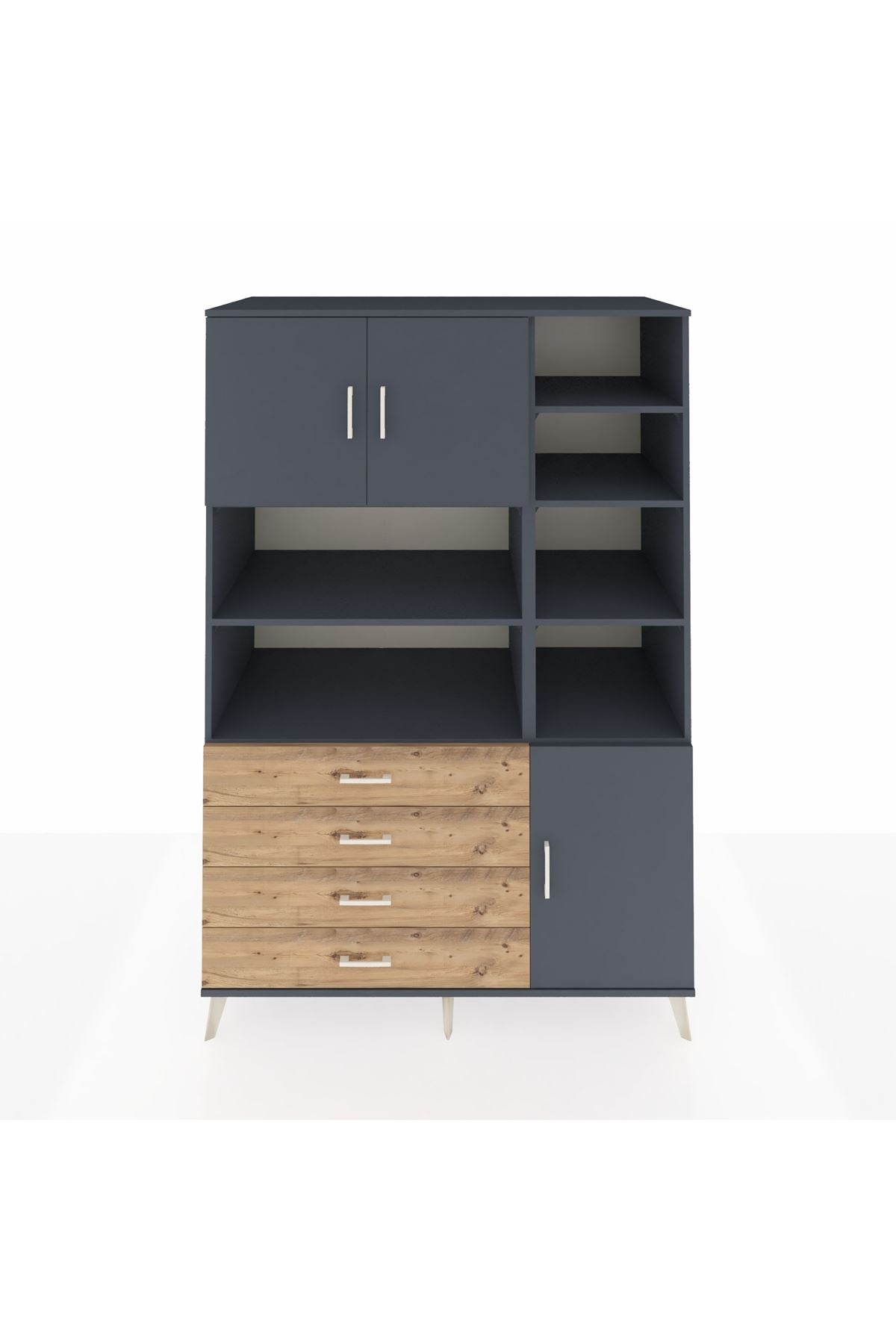 Kronos Dolap 9 Raflı 4 Çekmeceli 3 Kapaklı 132x59x195 Antrasit-Antrasit/Çam