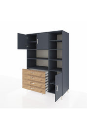 Kronos Dolap 9 Raflı 4 Çekmeceli 3 Kapaklı 132x59x195 Antrasit-Antrasit/Çam