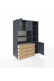 Kronos Dolap 9 Raflı 4 Çekmeceli 3 Kapaklı 132x59x195 Antrasit-Antrasit/Çam