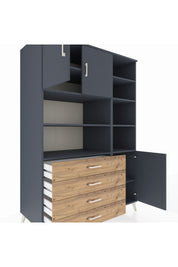 Kronos Dolap 9 Raflı 4 Çekmeceli 3 Kapaklı 132x59x195 Antrasit-Antrasit/Çam