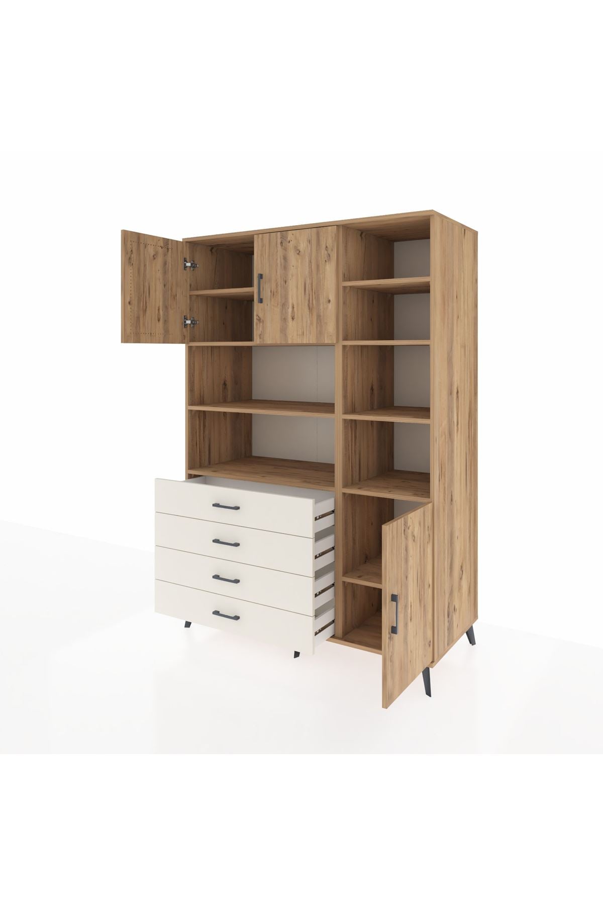 Kronos Dolap 9 Raflı 4 Çekmeceli 3 Kapaklı 132x59x195 Çam-Çam/Aytaşı