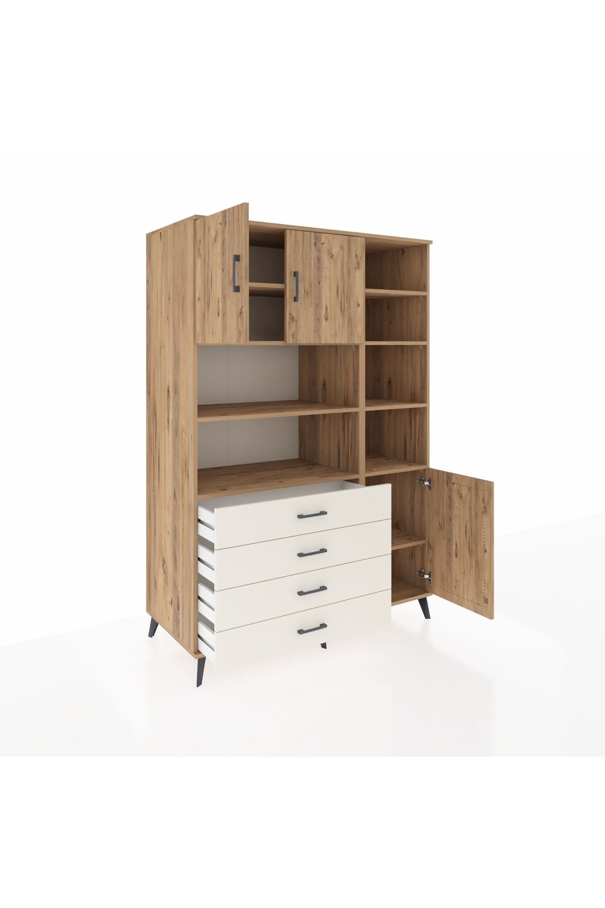 Kronos Dolap 9 Raflı 4 Çekmeceli 3 Kapaklı 132x59x195 Çam-Çam/Aytaşı