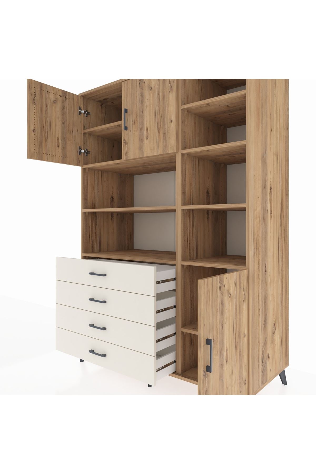 Kronos Dolap 9 Raflı 4 Çekmeceli 3 Kapaklı 132x59x195 Çam-Çam/Aytaşı