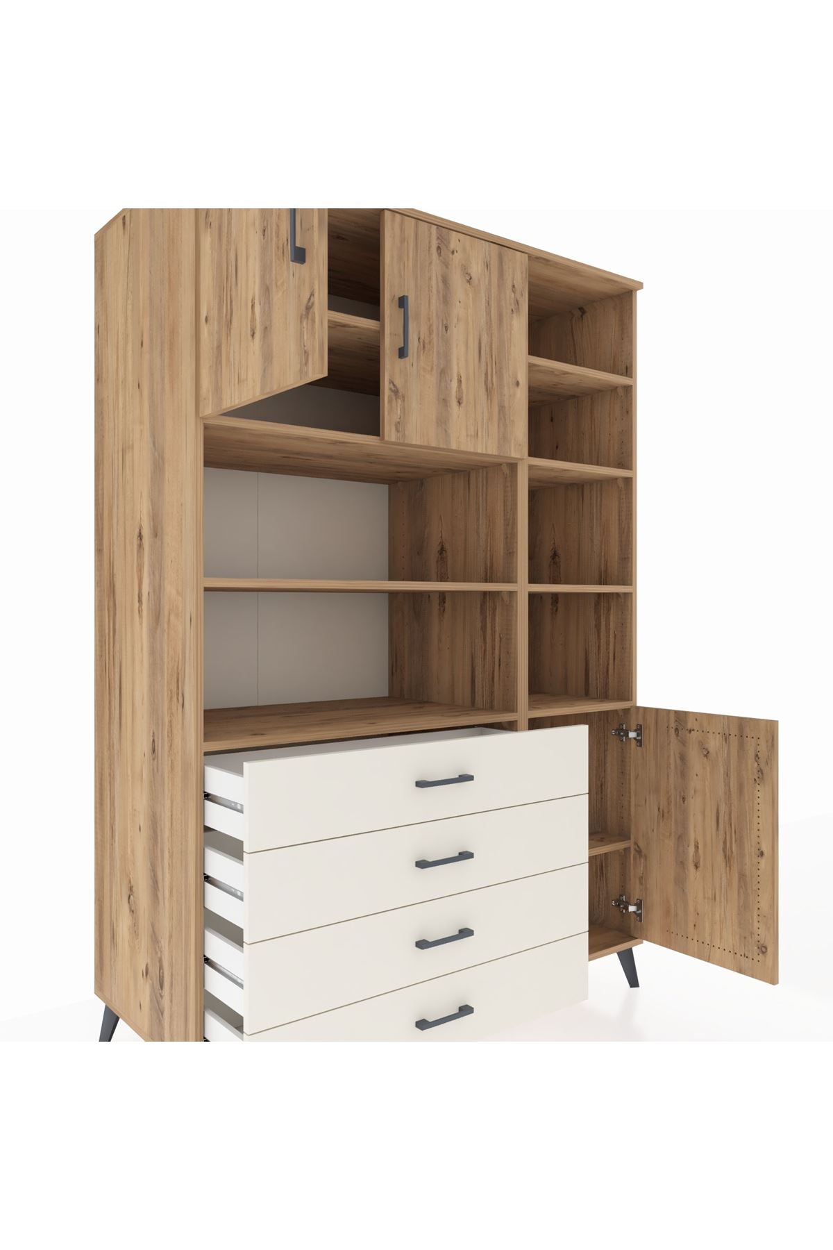 Kronos Dolap 9 Raflı 4 Çekmeceli 3 Kapaklı 132x59x195 Çam-Çam/Aytaşı