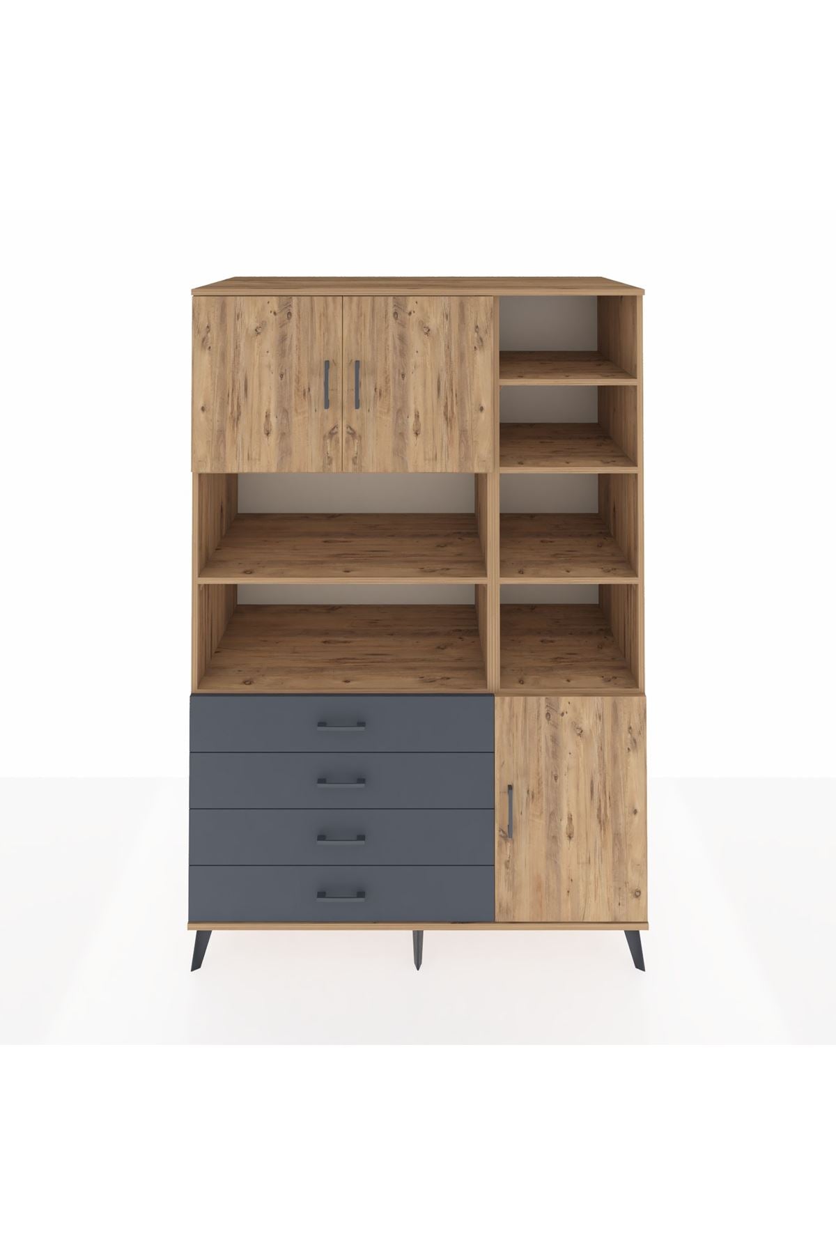 Kronos Dolap 9 Raflı 4 Çekmeceli 3 Kapaklı 132x59x195 Çam-Çam/Antrasit