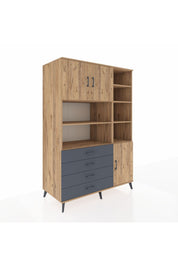 Kronos Dolap 9 Raflı 4 Çekmeceli 3 Kapaklı 132x59x195 Çam-Çam/Antrasit