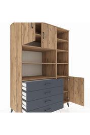 Kronos Dolap 9 Raflı 4 Çekmeceli 3 Kapaklı 132x59x195 Çam-Çam/Antrasit