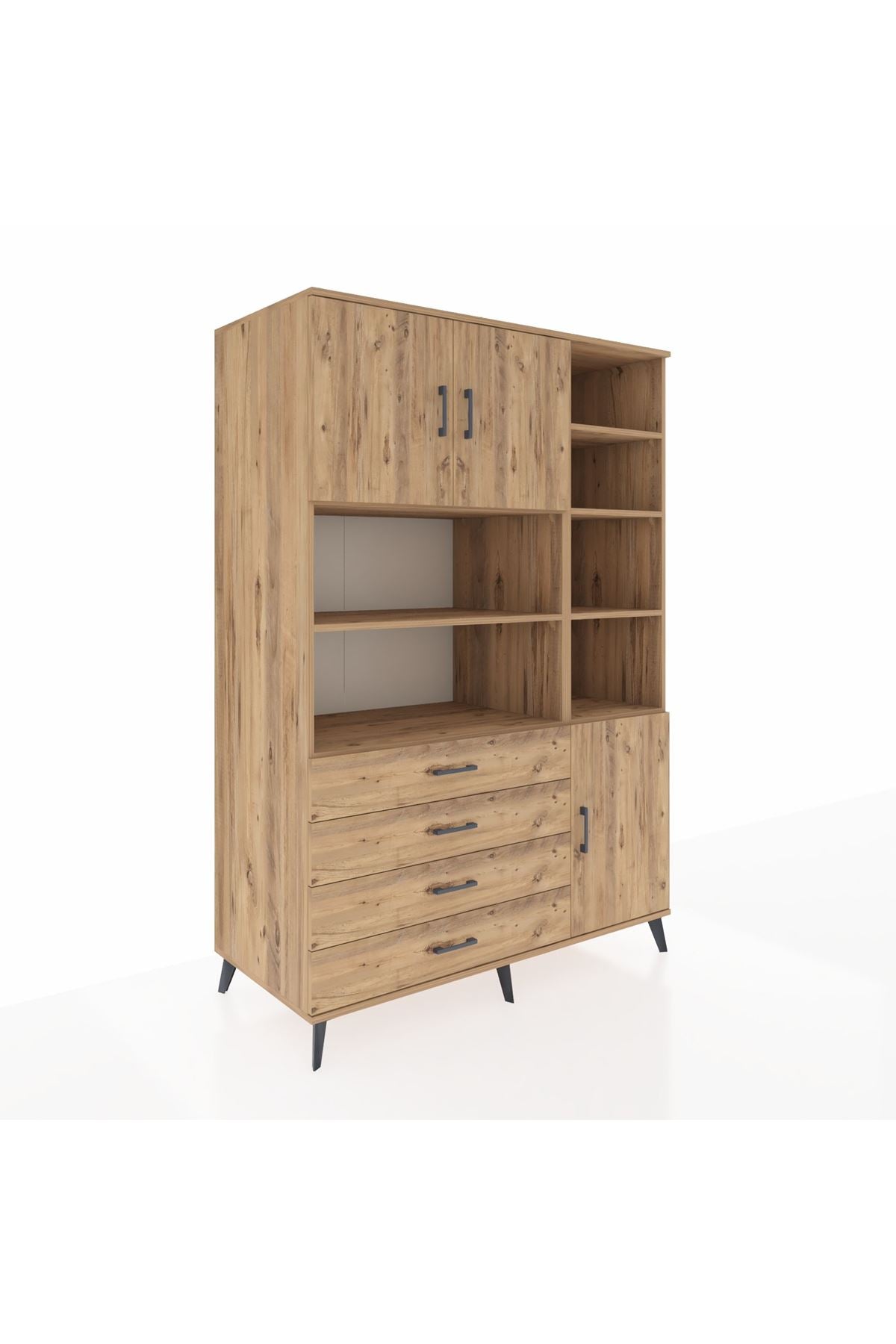 Kronos Dolap 9 Raflı 4 Çekmeceli 3 Kapaklı 132x59x195 Çam-Çam/Çam