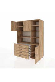 Kronos Dolap 9 Raflı 4 Çekmeceli 3 Kapaklı 132x59x195 Çam-Çam/Çam