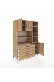 Kronos Dolap 9 Raflı 4 Çekmeceli 3 Kapaklı 132x59x195 Çam-Çam/Çam