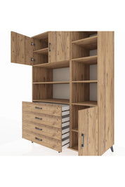 Kronos Dolap 9 Raflı 4 Çekmeceli 3 Kapaklı 132x59x195 Çam-Çam/Çam