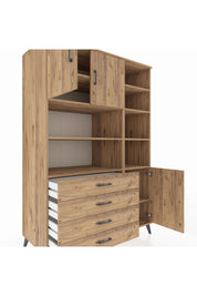 Kronos Dolap 9 Raflı 4 Çekmeceli 3 Kapaklı 132x59x195 Çam-Çam/Çam