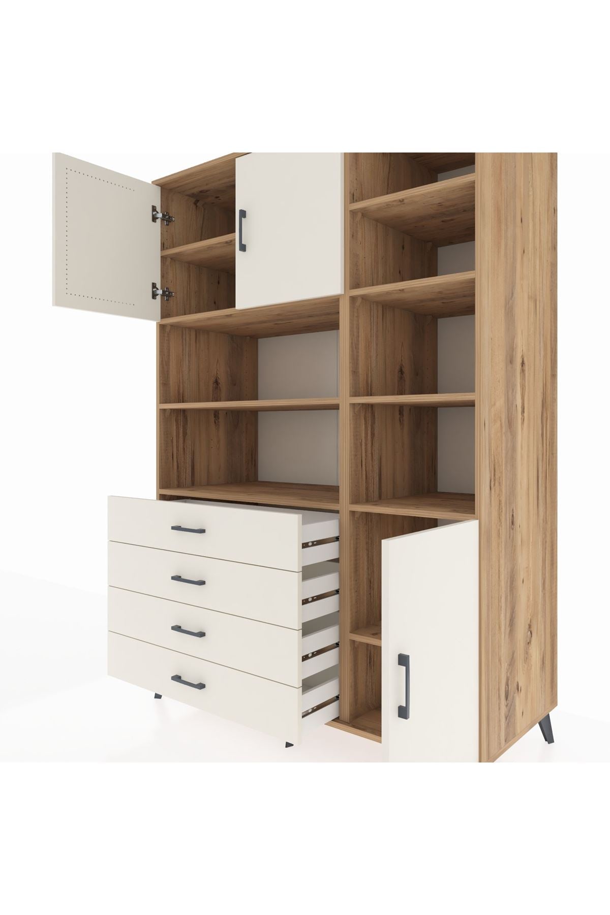 Kronos Dolap 9 Raflı 4 Çekmeceli 3 Kapaklı 132x59x195 Çam-Aytaşı/Aytaşı