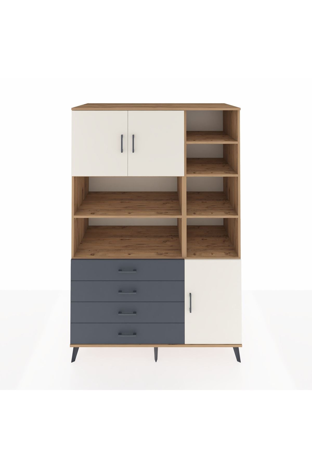 Kronos Dolap 9 Raflı 4 Çekmeceli 3 Kapaklı 132x59x195 Çam-Aytaşı/Antrasit