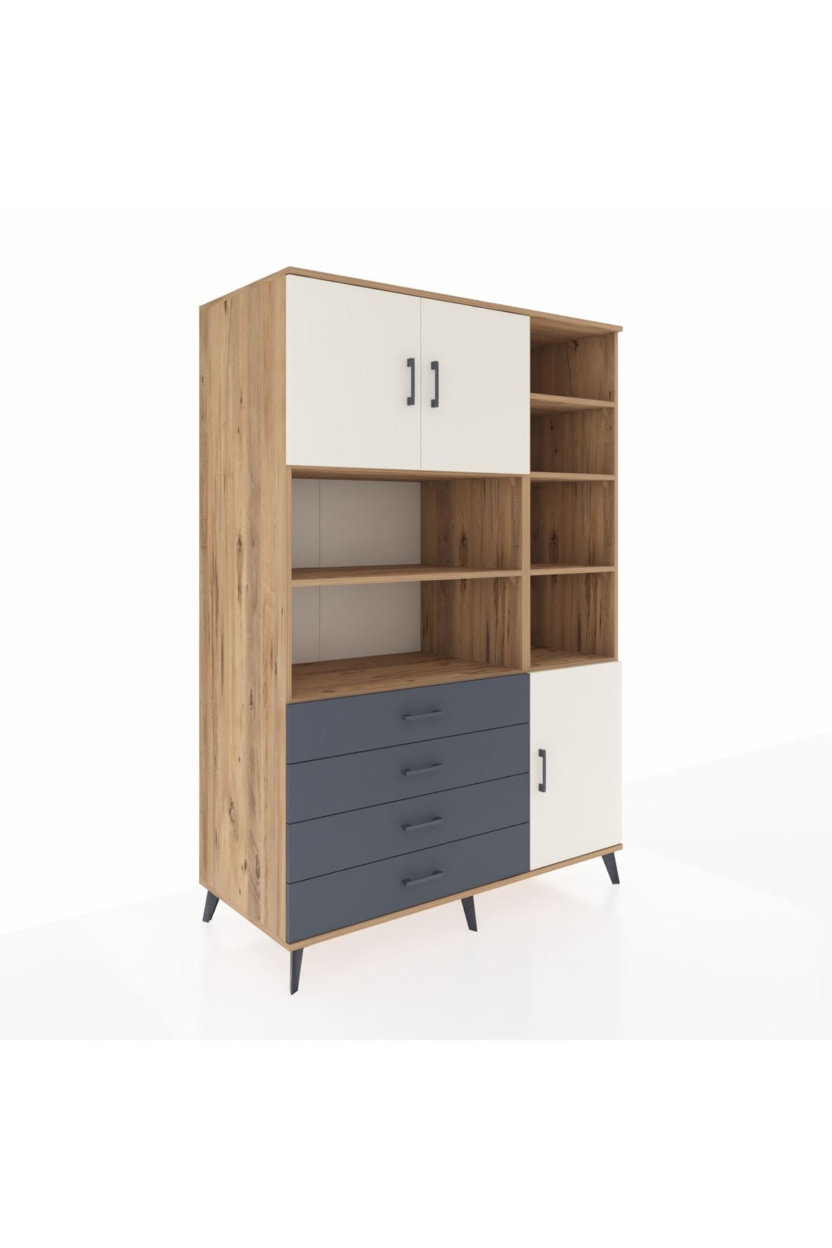 Kronos Dolap 9 Raflı 4 Çekmeceli 3 Kapaklı 132x59x195 Çam-Aytaşı/Antrasit