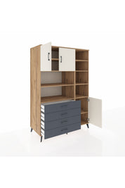 Kronos Dolap 9 Raflı 4 Çekmeceli 3 Kapaklı 132x59x195 Çam-Aytaşı/Antrasit