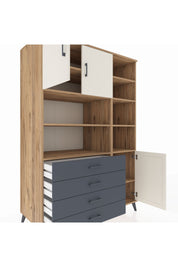 Kronos Dolap 9 Raflı 4 Çekmeceli 3 Kapaklı 132x59x195 Çam-Aytaşı/Antrasit