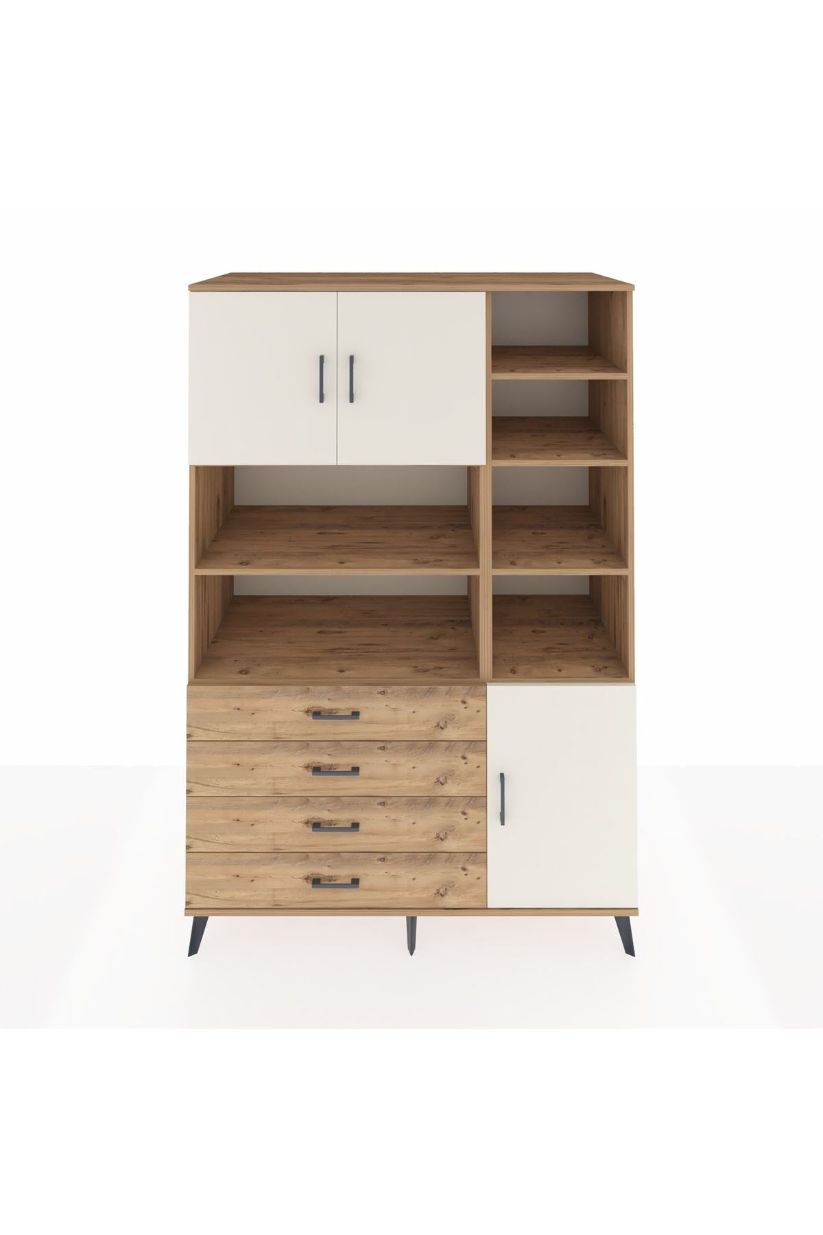 Kronos Dolap 9 Raflı 4 Çekmeceli 3 Kapaklı 132x59x195 Çam-Aytaşı/Çam