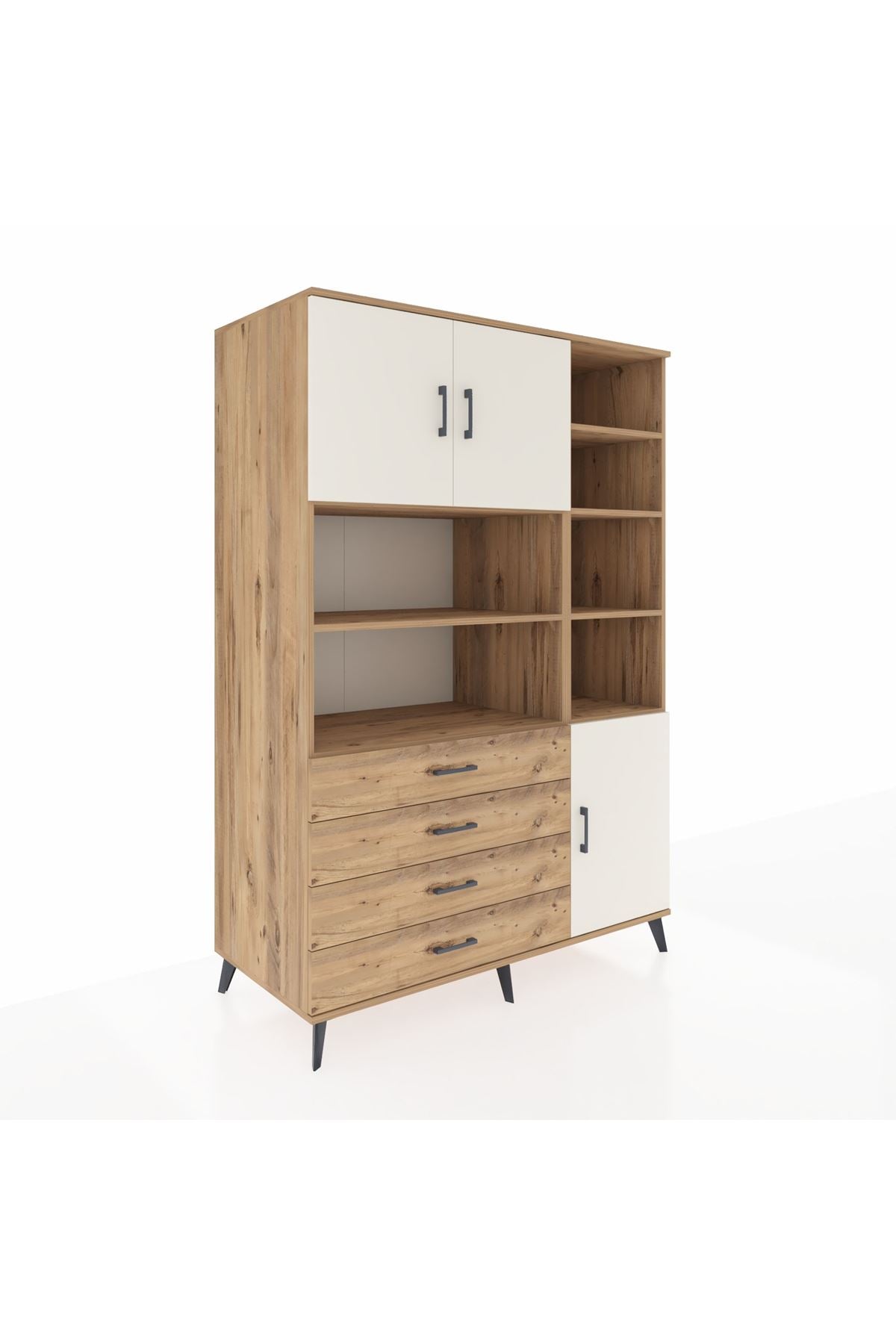 Kronos Dolap 9 Raflı 4 Çekmeceli 3 Kapaklı 132x59x195 Çam-Aytaşı/Çam