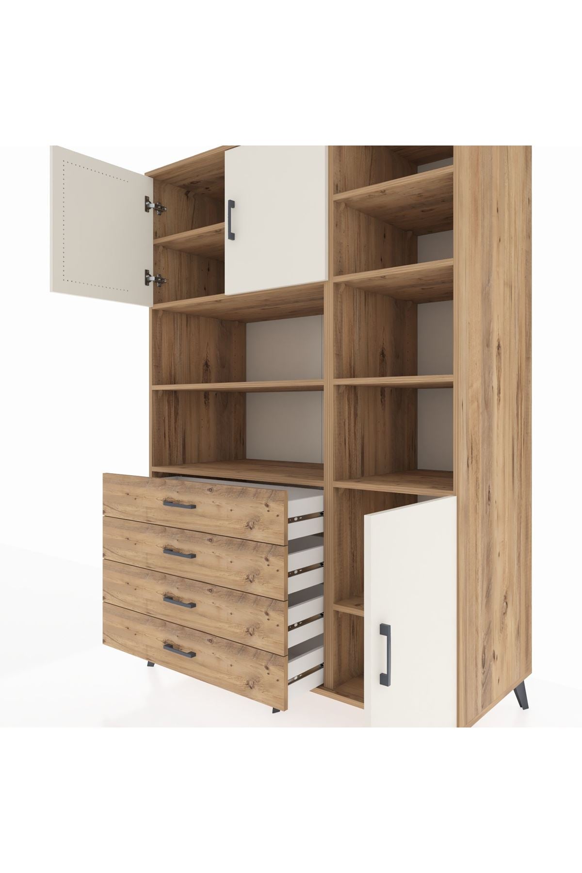 Kronos Dolap 9 Raflı 4 Çekmeceli 3 Kapaklı 132x59x195 Çam-Aytaşı/Çam