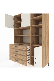 Kronos Dolap 9 Raflı 4 Çekmeceli 3 Kapaklı 132x59x195 Çam-Aytaşı/Çam