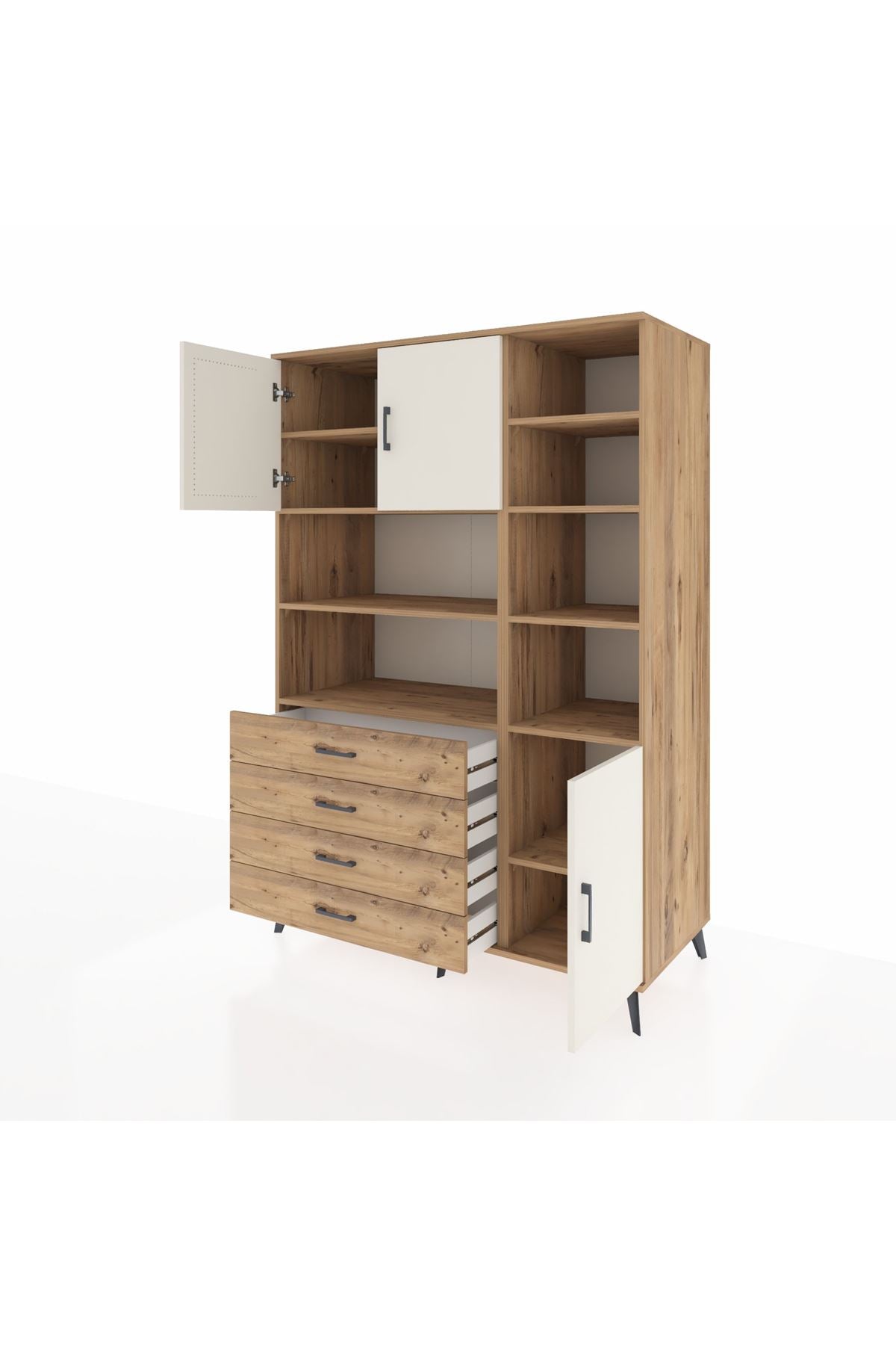 Kronos Dolap 9 Raflı 4 Çekmeceli 3 Kapaklı 132x59x195 Çam-Aytaşı/Çam