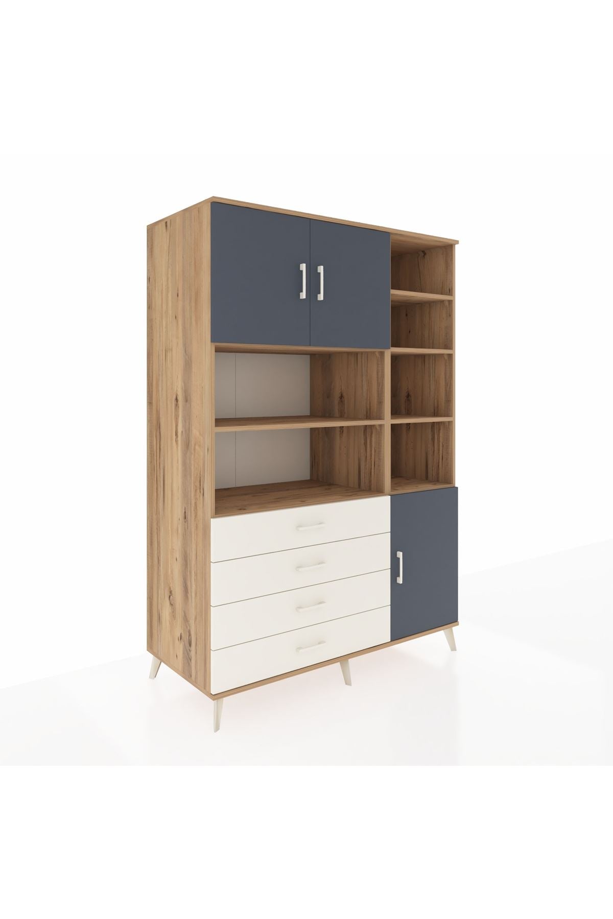 Kronos Dolap 9 Raflı 4 Çekmeceli 3 Kapaklı 132x59x195 Çam-Antrasit/Aytaşı