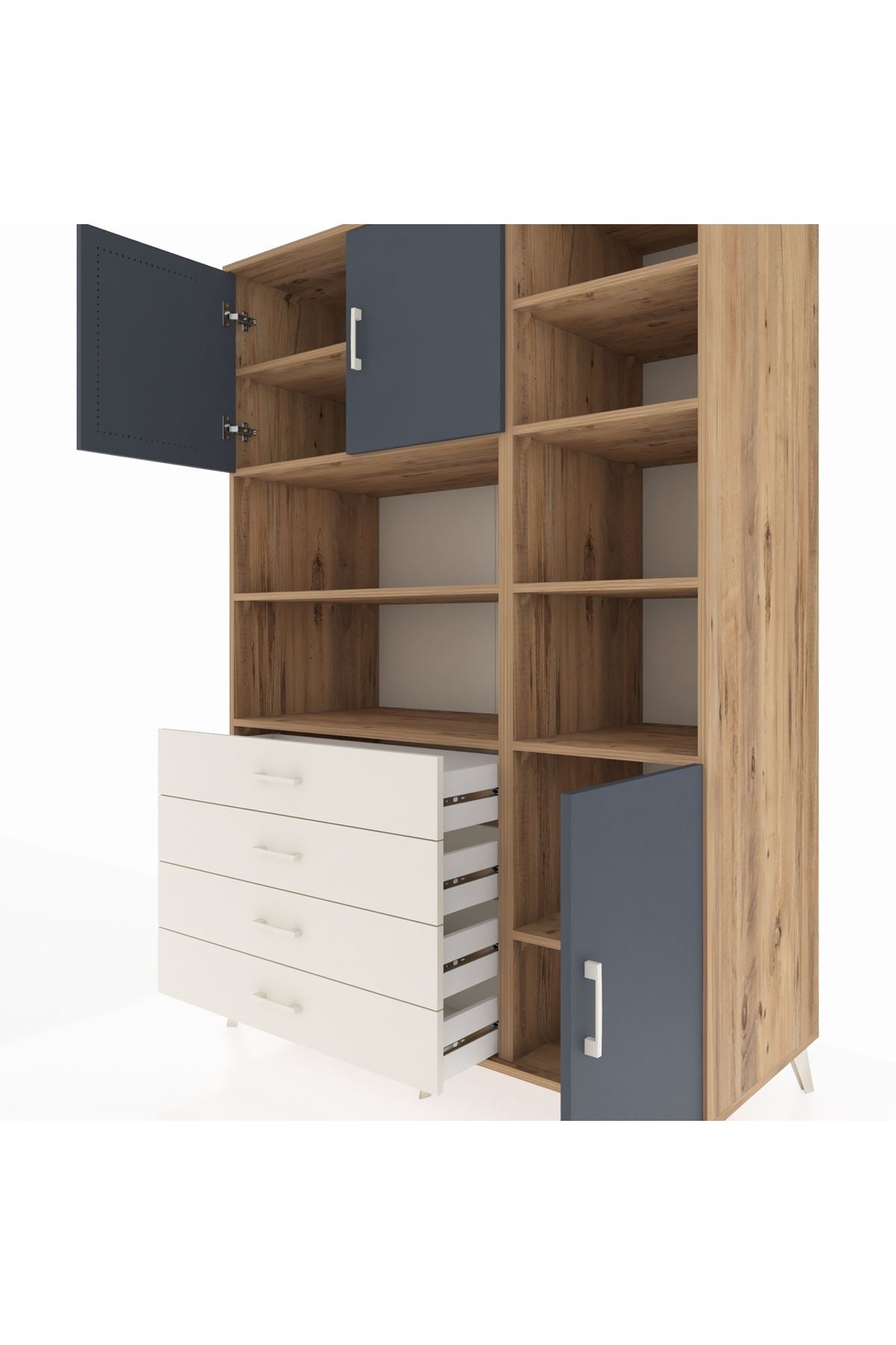 Kronos Dolap 9 Raflı 4 Çekmeceli 3 Kapaklı 132x59x195 Çam-Antrasit/Aytaşı